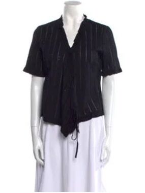 Escada Black Pinstripe Tie-Front Blouse